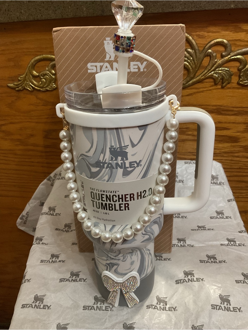 Stanley Marble Gray & White Quencher H2.0 Tumbler Decorative